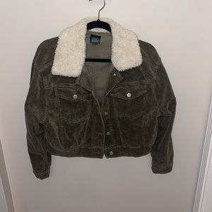 Army green corduroy and Sherpa jacket